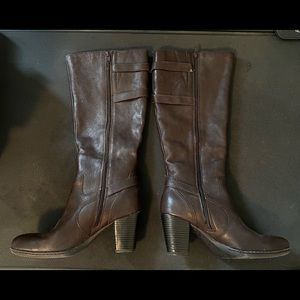 BOC (Born Concept) leather riding boots, dark brown, 3” heel.